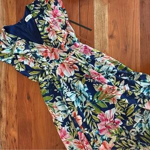 Eliza J Navy Floral High Low Dress